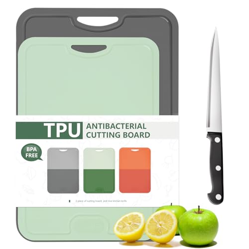 Gintan 2 Pack Flexibles TPU Schneidebrett, BPA-frei, mit Messer- und Saftrille, kratzfeste flexible Schneidebretter für die Küche,...