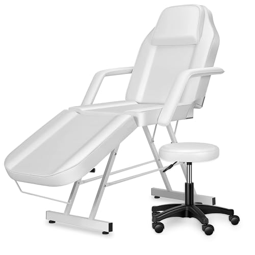 3-Section Multipurpose Spa Massage Table with Hydraulic Stool, 73-inch Adjustable Esthetician Lash Bed Tattoo Chair with Removable Headrest, Facial Bed Salon Chair for Beauty Barber Massage Equipment