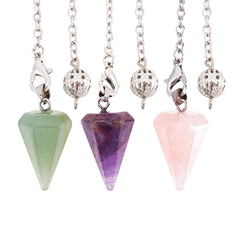 AMIJOUX Péndulos de Cristal de Meditación, Péndulo de Piedras Preciosas Curativas para Adivinación, Péndulo de Radiestesia de Cuarzo Rosa Amatista con Cadena de Chakra para Adivinación Curativa Cover
