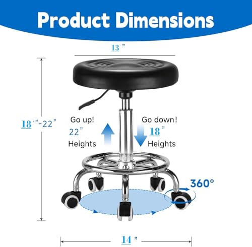 Image of CSS Furniture - 360Smooth Swivel Adjustable Height (16.5 to 20.5 inches) with Caster Wheels Doctor /Kitchen /Office /Chair /Cafeteria /Tattoo /Salon /Compact for Massage Bar Stool Finish (Black) 1Pc