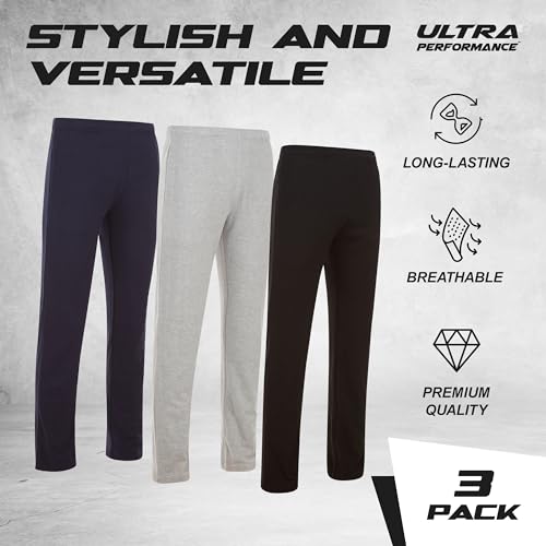 Ultra Performance 3 Pack Mens Sweatpants, Wide Leg Open Bottom Lounge Sweat Pants for Men