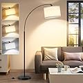 Luvkczc 71" Arc Floor Lamp for Living Room with Adjustable Lamp Head, Black Pole Lamp with White Shade, Standing Lamp with Foot Switch, Over Couch Arched Reading Light for Bedroom, Office, Study Room