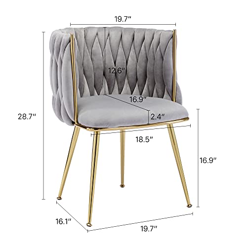 Kcc Velvet Dining Chairs Set Of 6, Gold Modern Dining Chair With Metal Legs, Woven Upholstered Dining Chairs For Dining Room, Kitchen, Vanity, Living Room (Light Gray) #TOP2