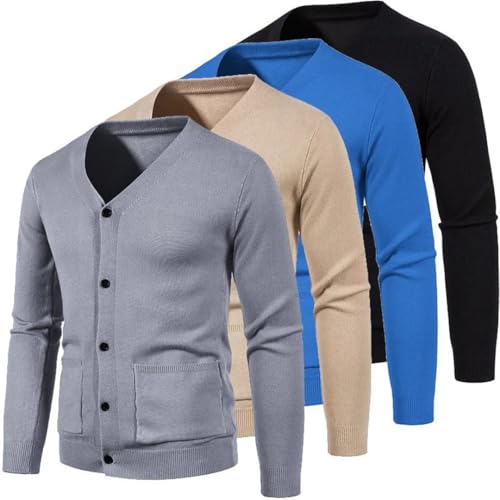 Men’S Long Sleeve V-Neck Button Knitted Solid Color Pockets Cardigan Sweatcoats Casual Single Breasted Outerwear2
