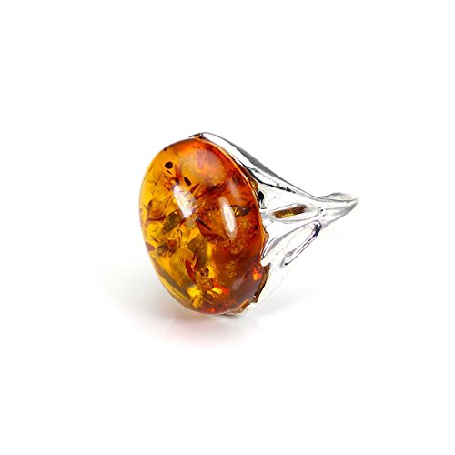 Bague ambre et argent 925 femme avec cabochon ovale disponible en taille 52 54 56