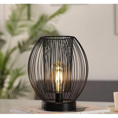 JHY DESIGN Große Käfig Tischlampe Batteriebetrieben Cover