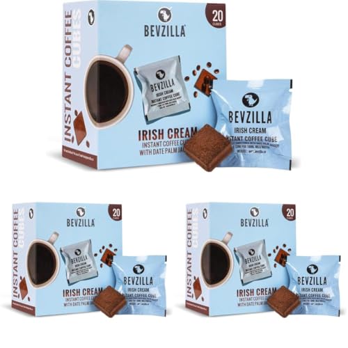 Image of Bevzilla 20 Irish Cream Instant Coffee Cubes |Made with Date Palm Jaggery & Arabica Beans | Zero Refined Sugar | Real Ingredients, No Preservatives | Perfect for Hot & Cold Coffee (Pack of 3)