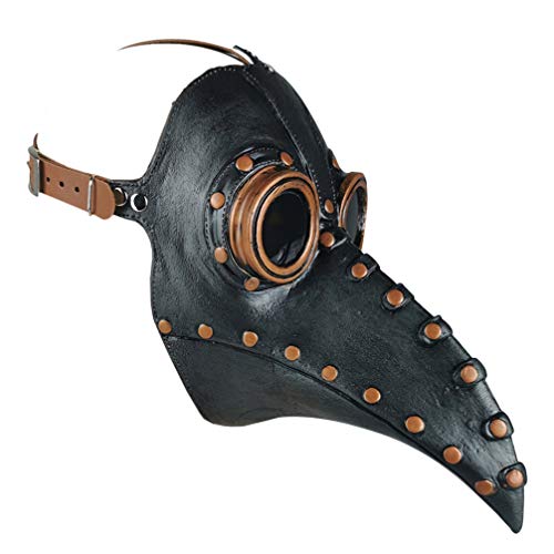 KESYOO – Máscara de bico medieval de couro sintético para o Dia das Bruxas, Pregos de cobre preto, 3