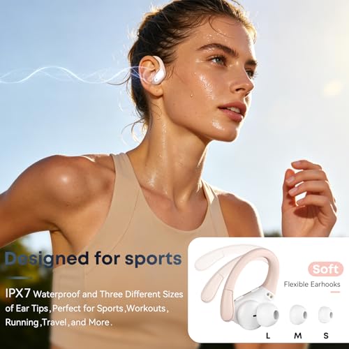 Image of HAOYUYAN Sports Bluetooth Headphones, 80Hrs Playtime Wireless Earbuds with LED Power Display, IPX7 Waterproof Earphones for Workout /Running, Noise Canceling Headset Ear Buds Rose Gold