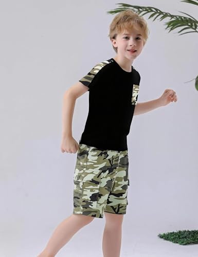 Image of mksodopy Boys Summer Outfit Set 2 Piece T Shirt and Camo Shorts Casual Clothes for Little Big Boys