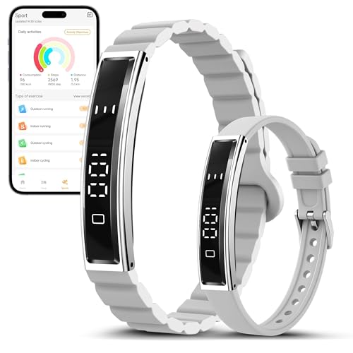 Image of Smart Bracelet for Women Men, Health Activity Fitness Trackers, 24 /7 Heart Rate, Blood Oxygen & Stress Monitor, 24H Sleep Tracker, Smart Wristband with Free APP 2 Bands, Grey