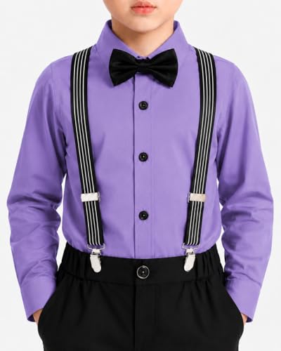 Image of SAGAR IMPEX Boys Cotton Blend Solid Full Sleeves Shirt and Pant Set with Suspender and Bow Tie | Clothing Set for Boys