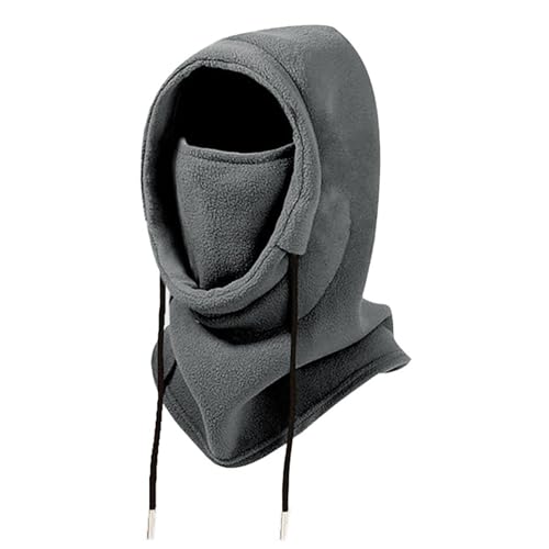 Kaerm Warm Thick Winter Scarf Hat Tightly Wrapped Cold Prevention with Drawstring for Women Men Outdoor Activities Dark Gray One Size