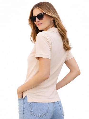 Image of Juneberry Women's Cotton Lycra Polo T- Shirt, Short Sleeve Casual Top, Soft, Lightweight, Stretchable & Stylish, Versatile Everyday Wear, Sizes S-2XL