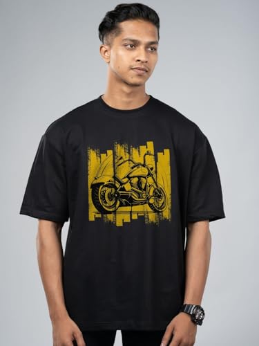 Image of T-Shirt for Men - 100% Cotton Ladakh Motorcycle Rider Half Sleeve Round Neck Graphic Print | Regular & Oversized Fit | 180 /220 GSM | S-5XL | Black, Navy Blue, Olive, Red, White