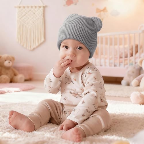 Baby Beanies Toddler Winter Hats with Bear Ears Soft Infant Knit Hat Warm Skull Cap for Baby Boys Girls 0-24 Months4
