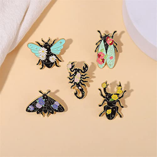 5pcs Floral Insects Enamel Pins Cartoon Insects Brooches Nature Moth Cicada Scorpion Brooch Bag Lapel Button Badge Funny Jewelry Gift for Kids Friends4