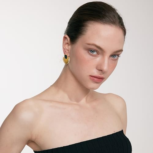 Black/White/Red/Green/Pink/Beige gold earrings for women-24K Gold Plated Heart Statement Earrings | Fashion Vintage Chunky Gold Drop Earrings | Trendy Prom Wedding Beach Dangle Earrings.4