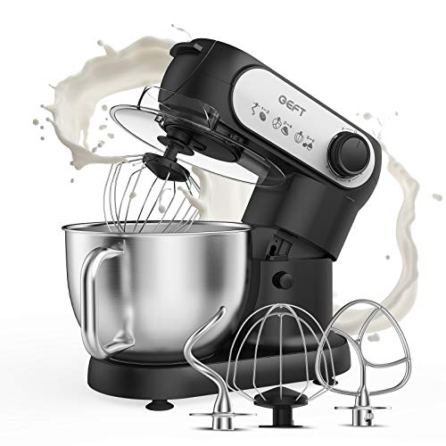 GEFT Stand Mixer-5.8-QT 6-Speed Kitchen Dough Mixer with 600W Powerful Motor, Electric Food Mixer with Stainless Steel Mixing Bowl & Splash Guard, Dough Hook, Mixing Beater, Wire Whisk, Tilt-Head