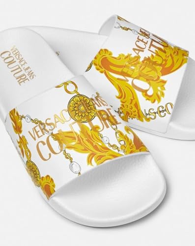 VERSACE JEANS COUTURE Baroque-Print White Slide Sandals with Gold Accent Detailing -8 for Mens3