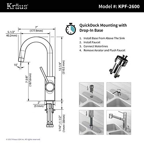 Image of KRAUS Spot Free Oletto Single Handle Kitchen Bar Faucet in All-Brite Stainless Steel Finish, KPF-2600SFS (Pack of 1)