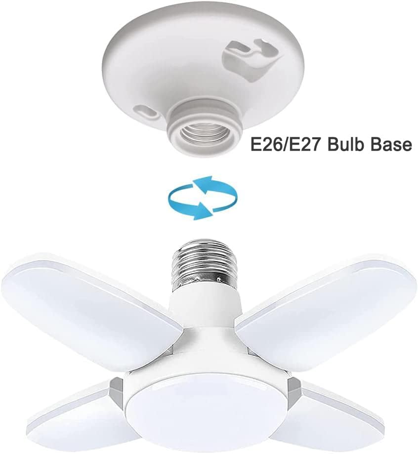 2 Pack Mini LED Garage Light, 40W Deformable LED Garage Ceiling Lights with 4 Adjustable Panels, LED Shop Light 4000LM 6500K LED Bulb Light E27/E26 Garage Light for Workshop,Indoor,living room