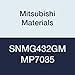 Mitsubishi Materials SNMG432GM MP7035 Carbide SN Type Negative Turning Insert with Hole, Coated, Square, Grade MP7035, 0.5" IC, 0.187" Thick, 0.031" Corner Radius, GM Breaker (Pack of 10)