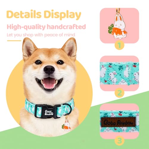 Image of Dog Collars, Easter White Rabbit Print Blue Pet Collar Holiday Cute Durable Adjustable Pendant Gift Collar with Quick Release Plastic Buckle for Large Dogs
