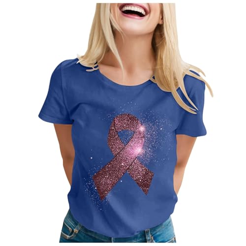 Camiseta de manga corta para mujer con estampado de cáncer de mama con texto en inglés 'International Publicity Moon', azul, 3XL