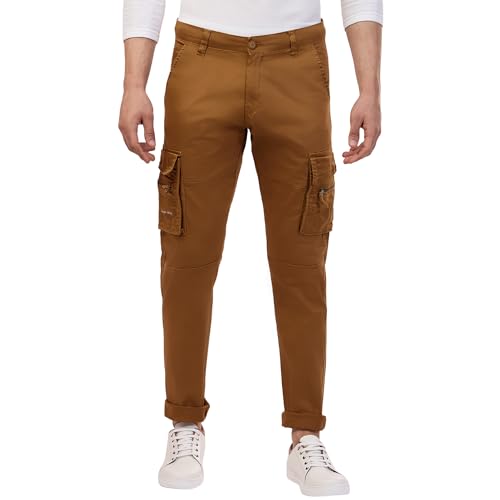 Image of BEEVEE Mens Camel Fixed Waist Cargo Pant with Drawstring.