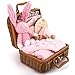 Windeltorte Baby Geschenkset Neutral - 9-teiliges Neugeborenen Set mit Rosa Hasen Plüschtier & Holz Rassel - Geburtsgeschenk in Bambus Box für Jungen Mädchen Baby Party