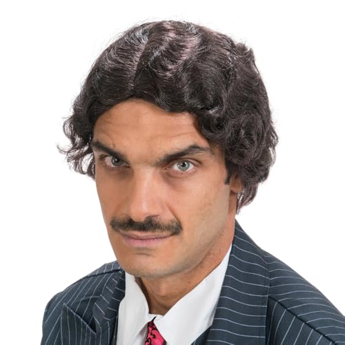 Chaks - Mercredi perruque Gomez Addams, perruque courte avec des vagues, en noir, cheveux artificiels, Accessoires pour Costumes