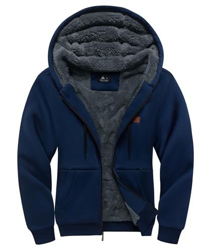 Little Beauty Fleece Hoodies for Men Winter Thick Jackets Sherpa Lined Zip Up Sweatshirt With Kanga Pocket