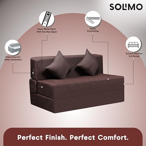 Image of Amazon Brand - Solimo 2 Seater 4 * 6 Jute Fabric Washable Cover Sofa Cum Bed with 2 Cushion 2 Seater Double Foam Fold Out Sofa Cum Bed (Finish Color - Brown Delivery Condition - Pre-Assembled)