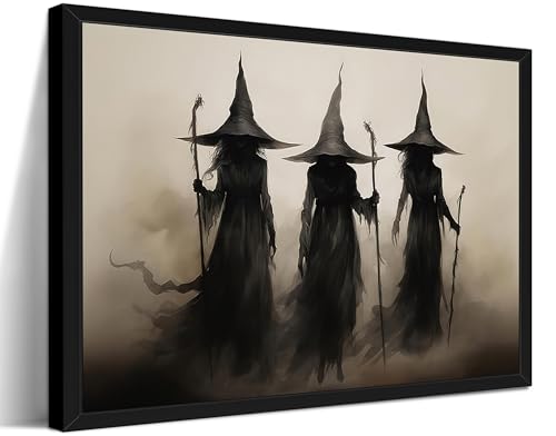 Framed Vintage Witch Canvas Wall Art - Halloween Witchy Wall