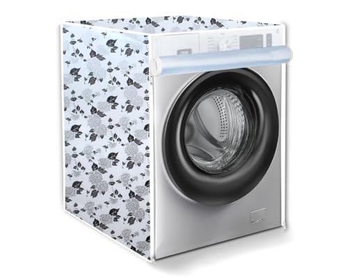 Image of The Furnishing Tree Waterproof and Dustproof PVC Washing Machine Cover Front Loading Compatible for Samsung, 7 Kg & 7.5Kg, CM-(53x63x81), Floral Pattern Black & white