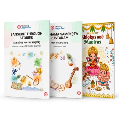 Image of Sanskrit Learning Books for Kids | 3 Sanskrit Books for Beginners with Stories, Shlokas-Mantras, 20+ Activities, Flashcards & Make Your Own Manuscript