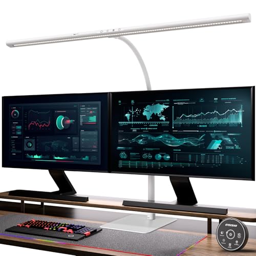 EYOCEAN Schreibtischlampe LED mit Gestensteuerung & Fernbedienung, Dimmbare Monitor Lampe 24W 80cm, Tageslichtlampe Schreibtisch für Homeoffice, Bürolampe mit Sockel, Tischlampe, Mattweiß