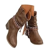 ticticlily Bottes de Cowboy Femme Western Boots Confortables sans Lacet Chaussures Courtes D2 Marron 38 EU