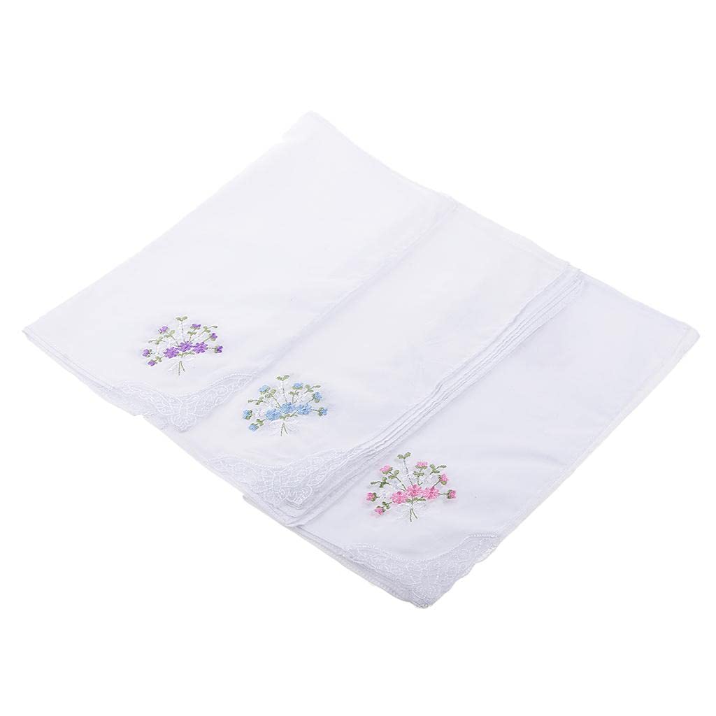 Pack of 12 Retro Flower Embroidery Cotton Handkerchiefs Soft White Hanky for Women-image-43