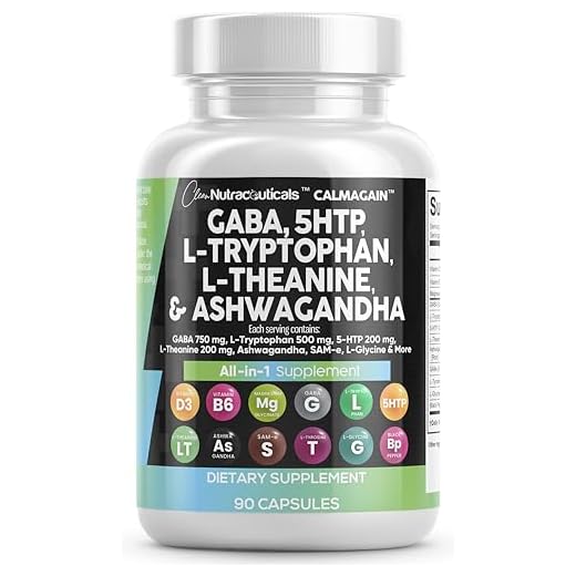 Clean Nutraceuticals GABA 750mg 5 HTP 200mg L Tryptophan 500mg L Theanine 200mg Ashwagandha 3000mg SAM-e L-Glycine - Mood Support Vitamins for Women and Men with L-Tyrosine - Made in USA 60 Caps