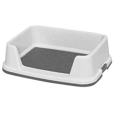 Iris Ohyama, Training pad holder / training tray with sides, no splashing, grid for dry paws, 2 latch closure, non-skid rubber feet, holds pad 60 x 45 cm, for puppy & dog - Dog Toilet TRT-650 - Grey