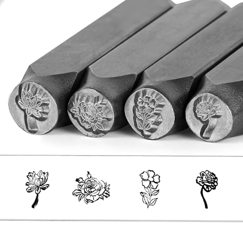 TheCraftGuy 4pcs Flower Metal Stamps 5/16" (8mm) for Jewelry Making