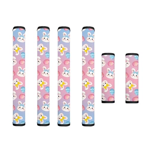 Image of 6 Pieces Refrigerator Door Handle Covers Keep Kitchen Appliances Clean Neoprene Antiskid Protector Gloves for Oven Microwave Easy Installation, Easter Eggs Cute Rabbit Bunny Pink Blue