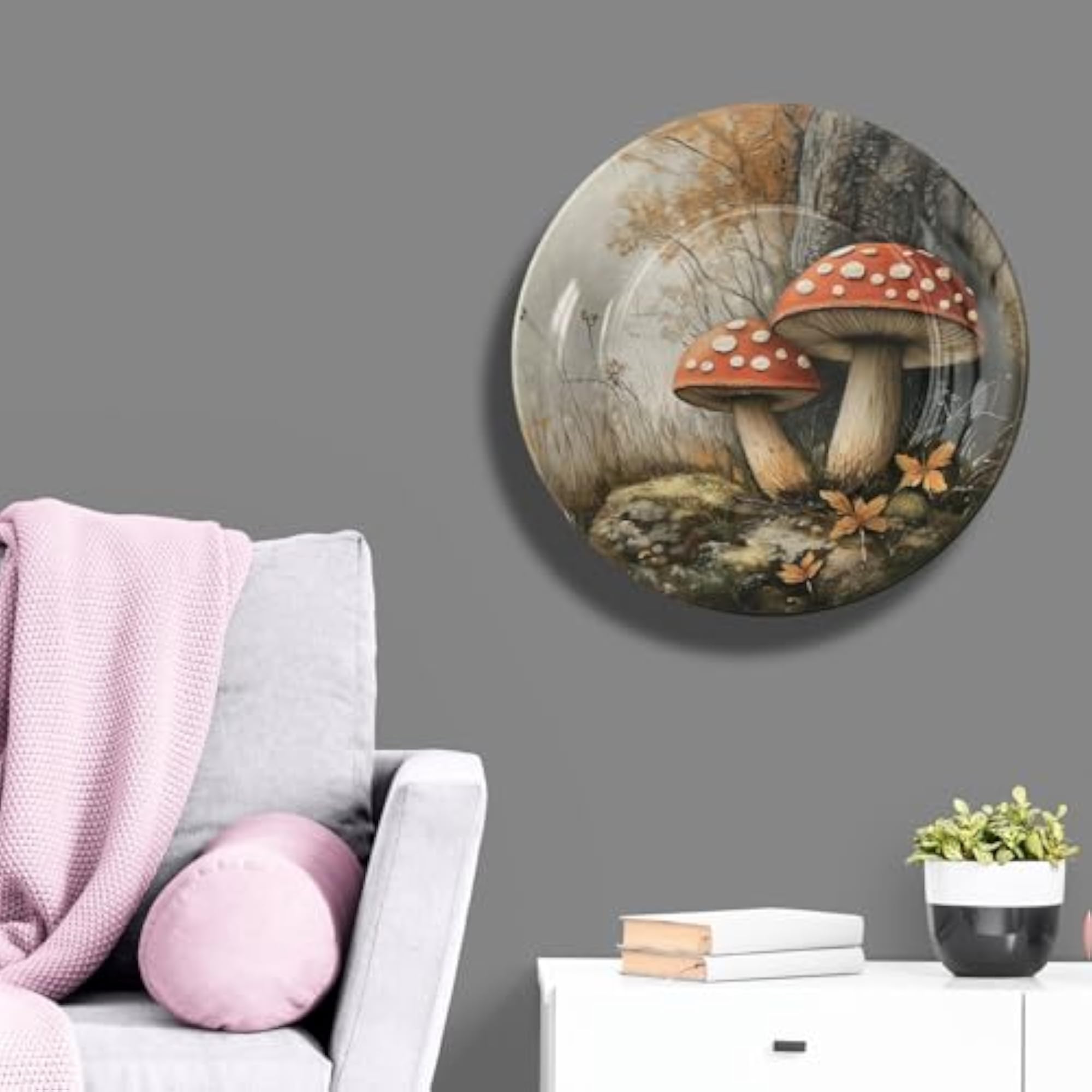 Mushroom Wall Art Plate, Digital Printed Ceramic Decorative Plate
