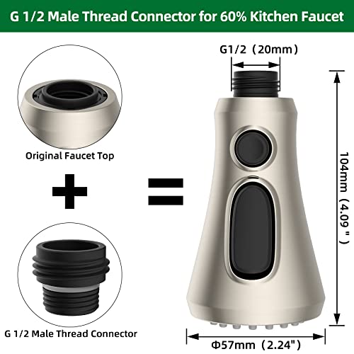 Pull Down Kitchen Faucet Head Replacement, With 9 Adapter Kit Compatible With Moen Delta Faucet, 3 Function Kitchen Sink Faucet Spray Head, Brushed Nickel Finish Kitchen Faucet Sprayer #TOP1