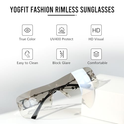 YOGFIT Rimless Y2K Sunglasses for Women Men Fashion Wrap Around Futuristic Cool Sunglasses3