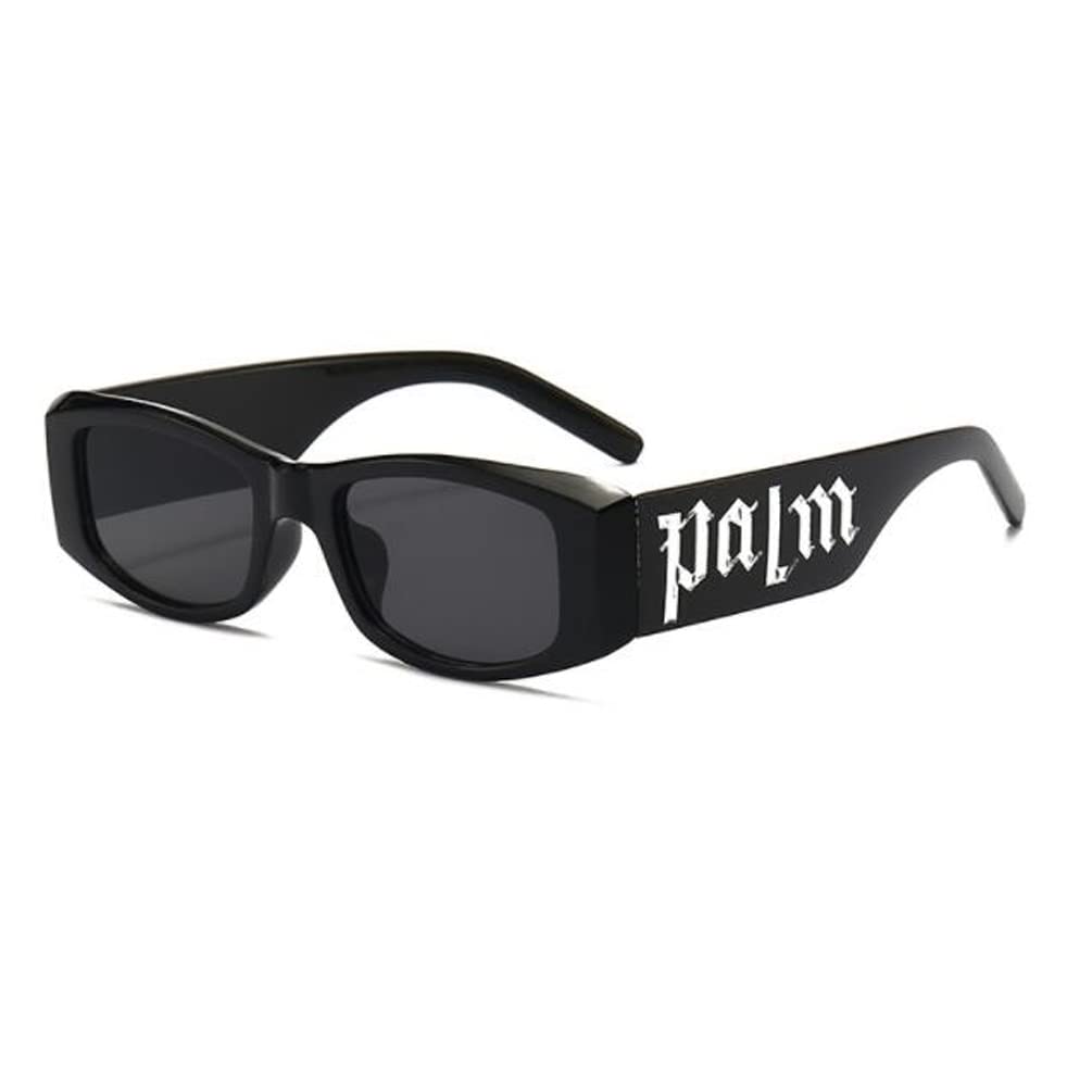 Fashion Square Sunglasses Men and Women Letter Punk Sunglasses UV Protection Glasses Black Frame Gray Flakes