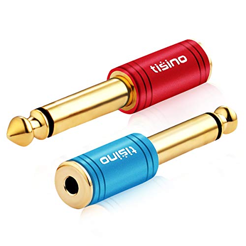 Disino 1/4 Mono to 3.5mm Stereo Adapter, Gold Plated 6.35mm TS Male Plug to 1/8 inch TRS Female Audio Connector - 2 Pack