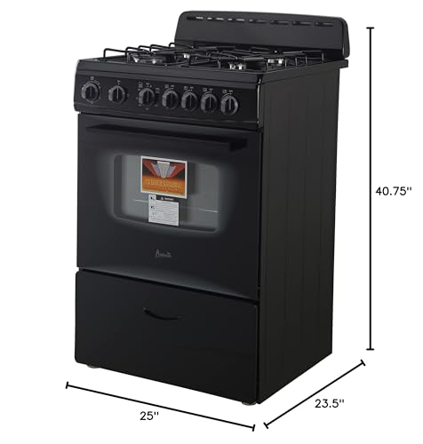 Avanti GR2415CB Gas Range Oven Compact Freestanding Design, 4 Sealed Burners with Electronic Ignition, 2.6 Cu.Ft. Capacity Features Storage Drawer Broiler and Accessories, 24-Inch, Black